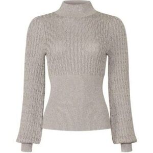Nicholas renata metallic cableknit sweater silver gold 17481